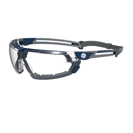 Ge Safety Glasses, Anti-Fog & Anti-Scratch, Clear Lens, Black/Blue Frame GE111CAF